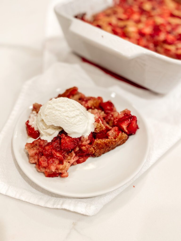 Strawberry Cobbler with Vanilla Ice Cream