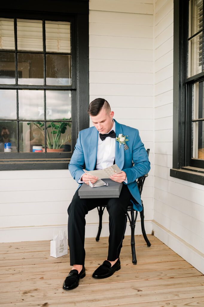 Groom opening gift from bride