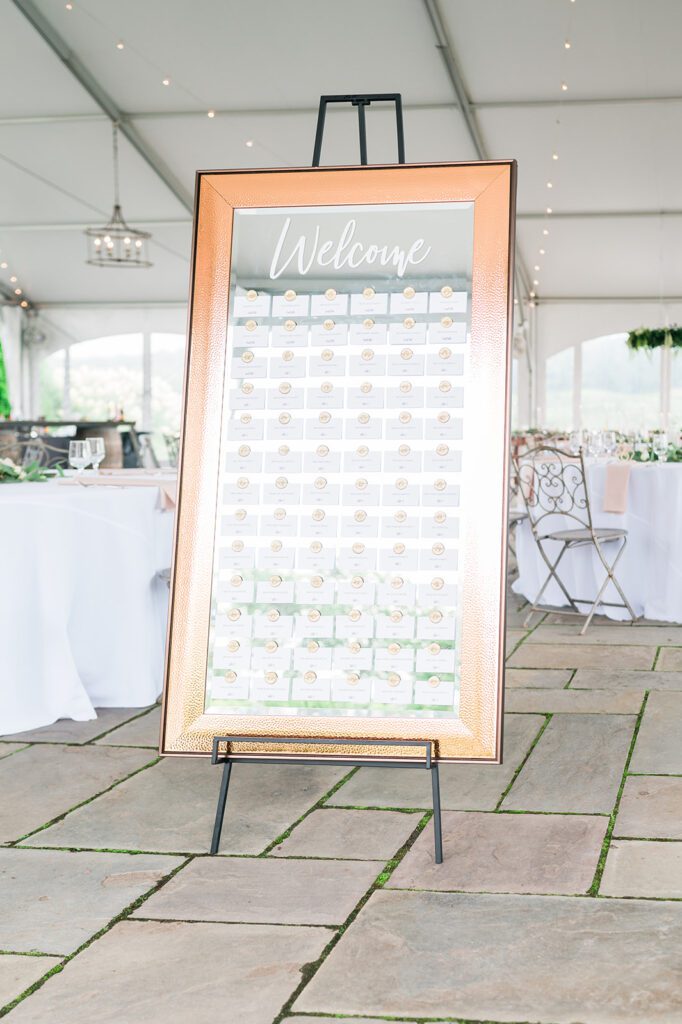 Reception seating chart - mirror with wax stamps