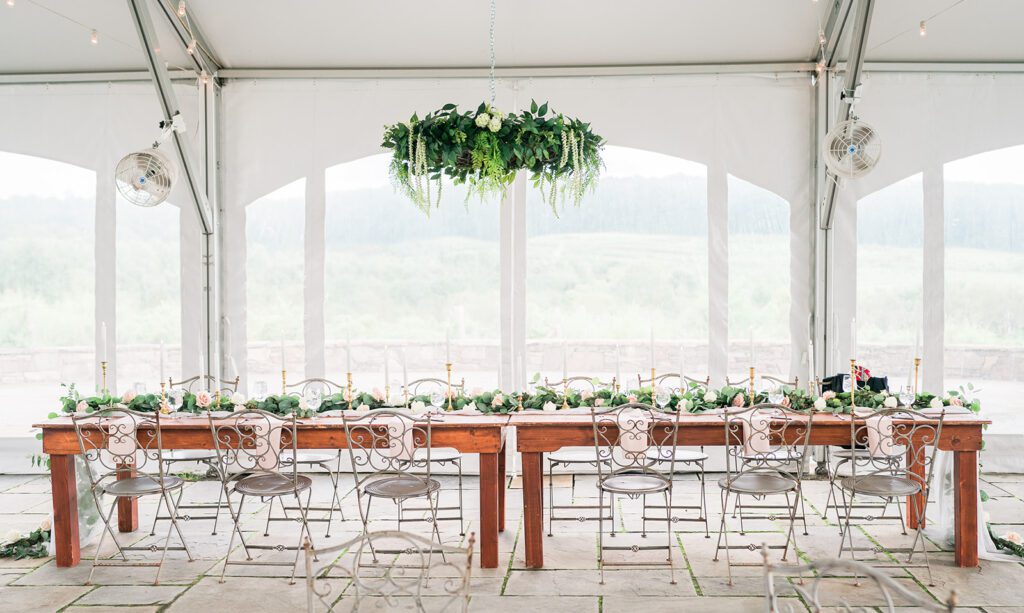 Wedding Head table with hanging floral