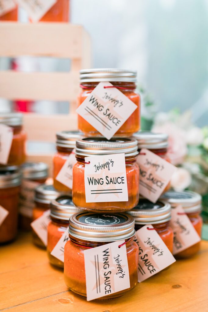 Johnny's Hot Sauce wedding favor in mason jars