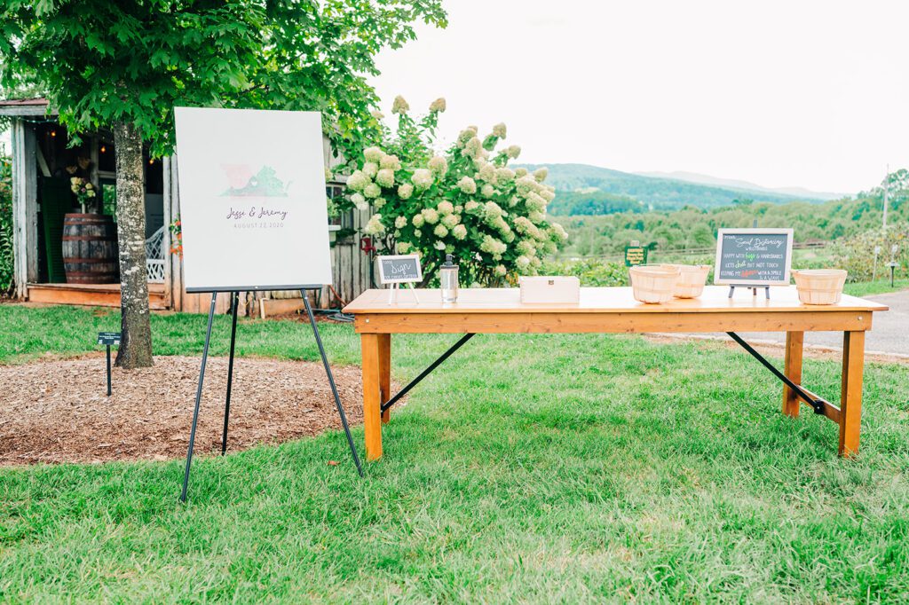 Wedding Welcome Table at Vineyard Orchard