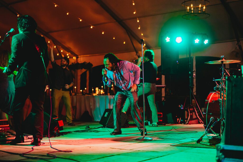 Live band at wedding reception rocking out