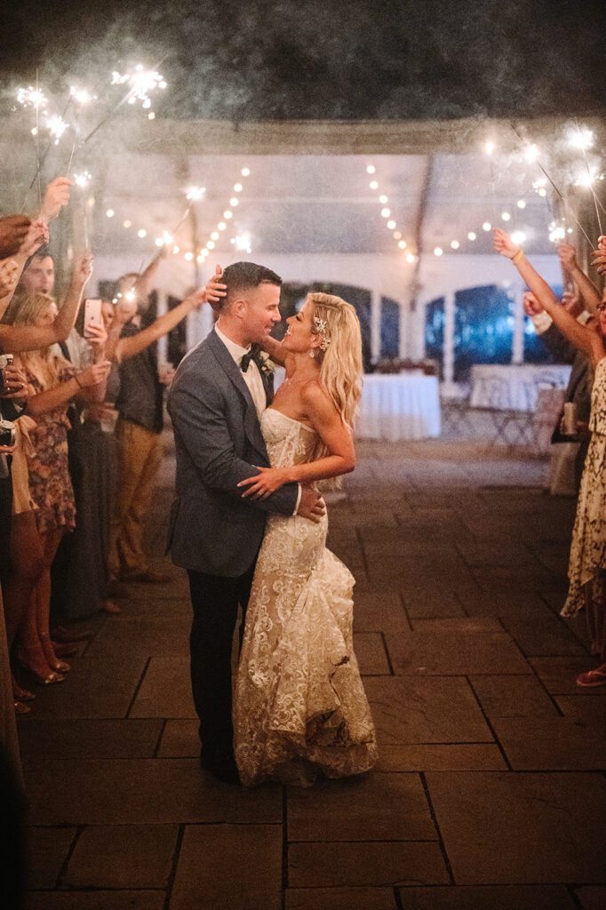 Bride and groom in sparkler send off