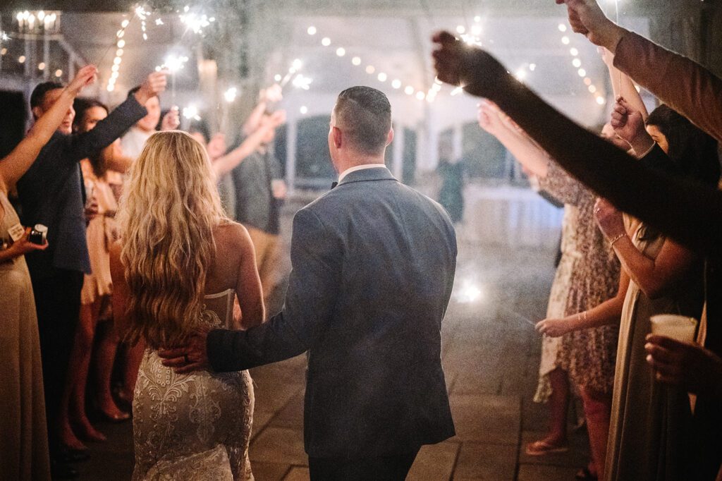 Bride and Groom entering sparkler send off