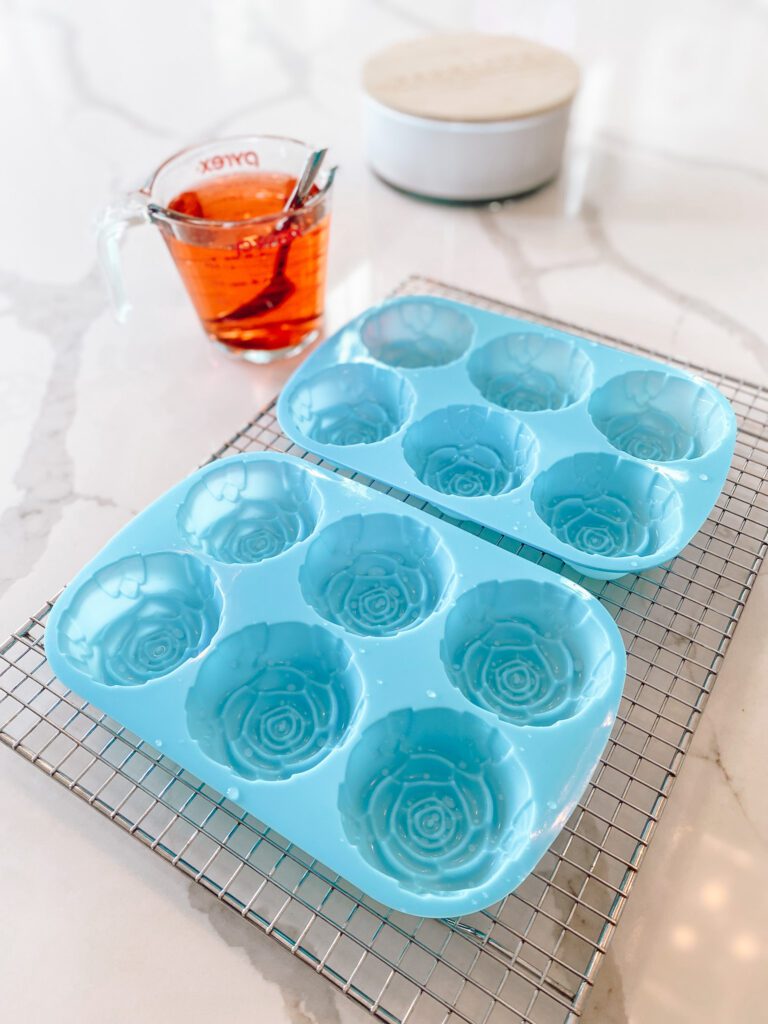 Flower Ice Molds and red liquid