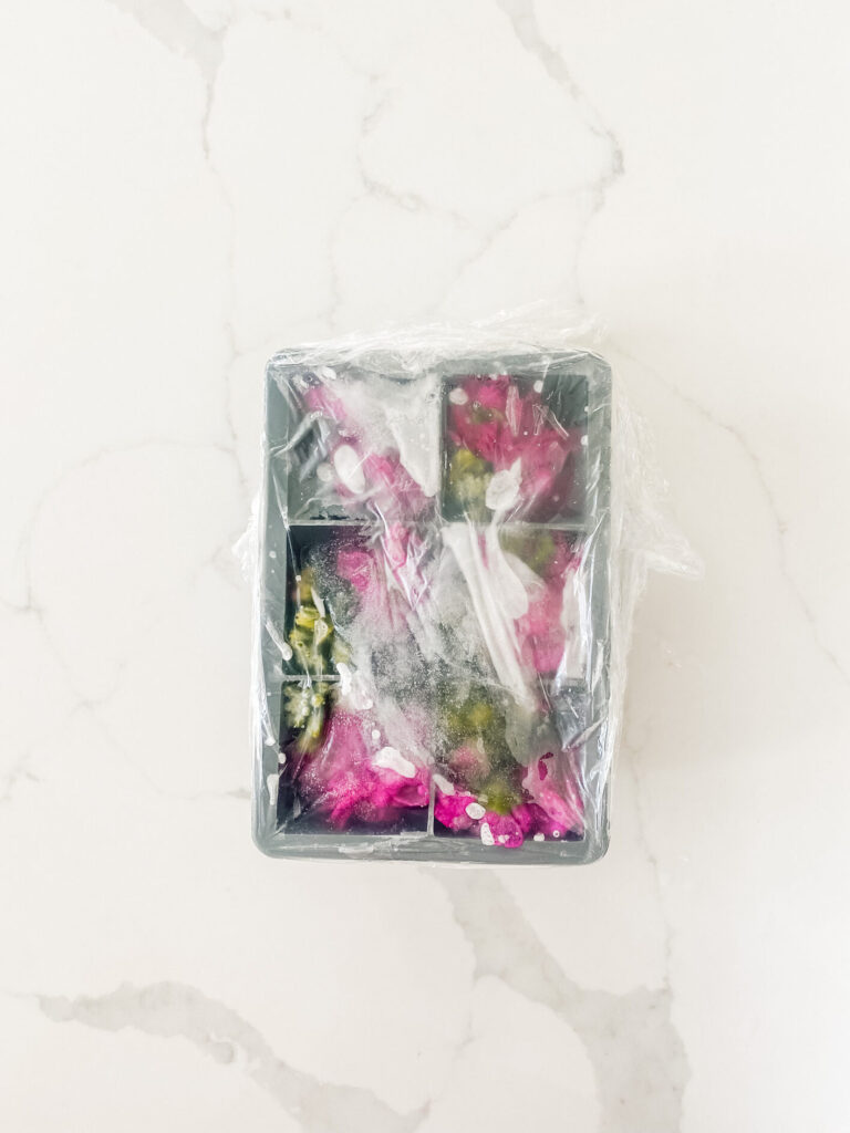 Flower Ice Cubes wrapped in plastic wrap