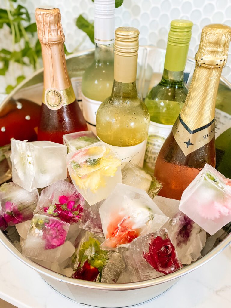 Flower Ice Cubes in Champagne Bucket