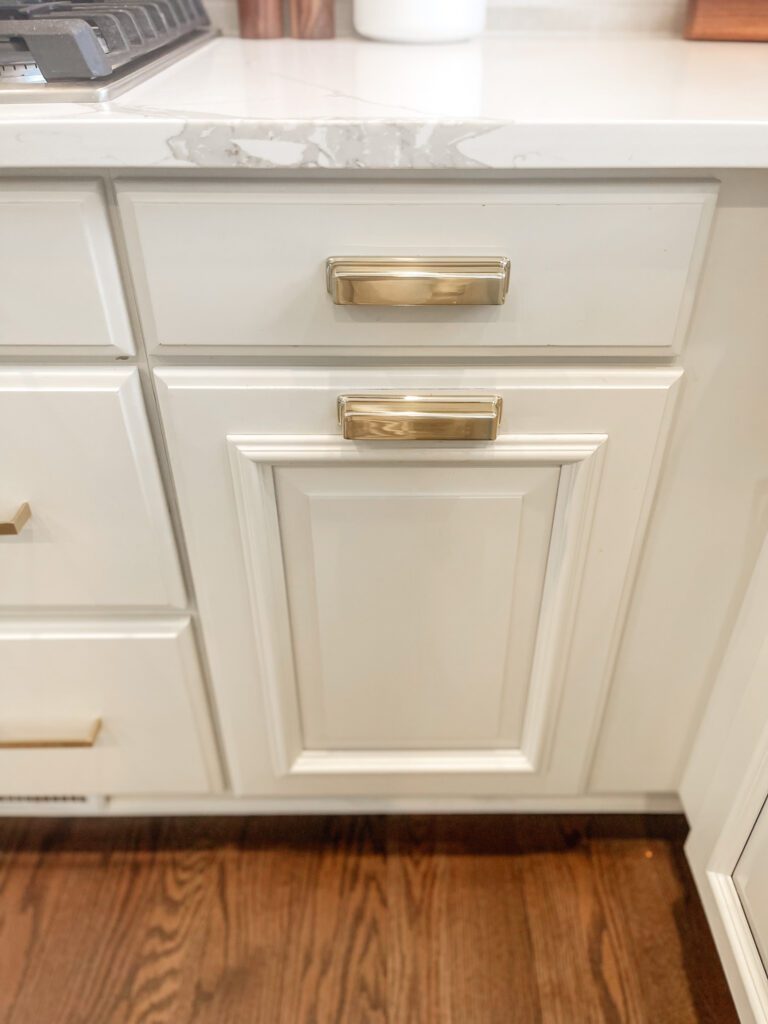 Painted Cabinets Polished Brass Hardware Pull Out Trash Can