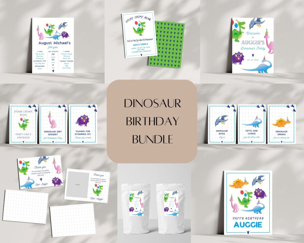 Dinosaur Birthday Invitation Editable Printable Digital Bundle 