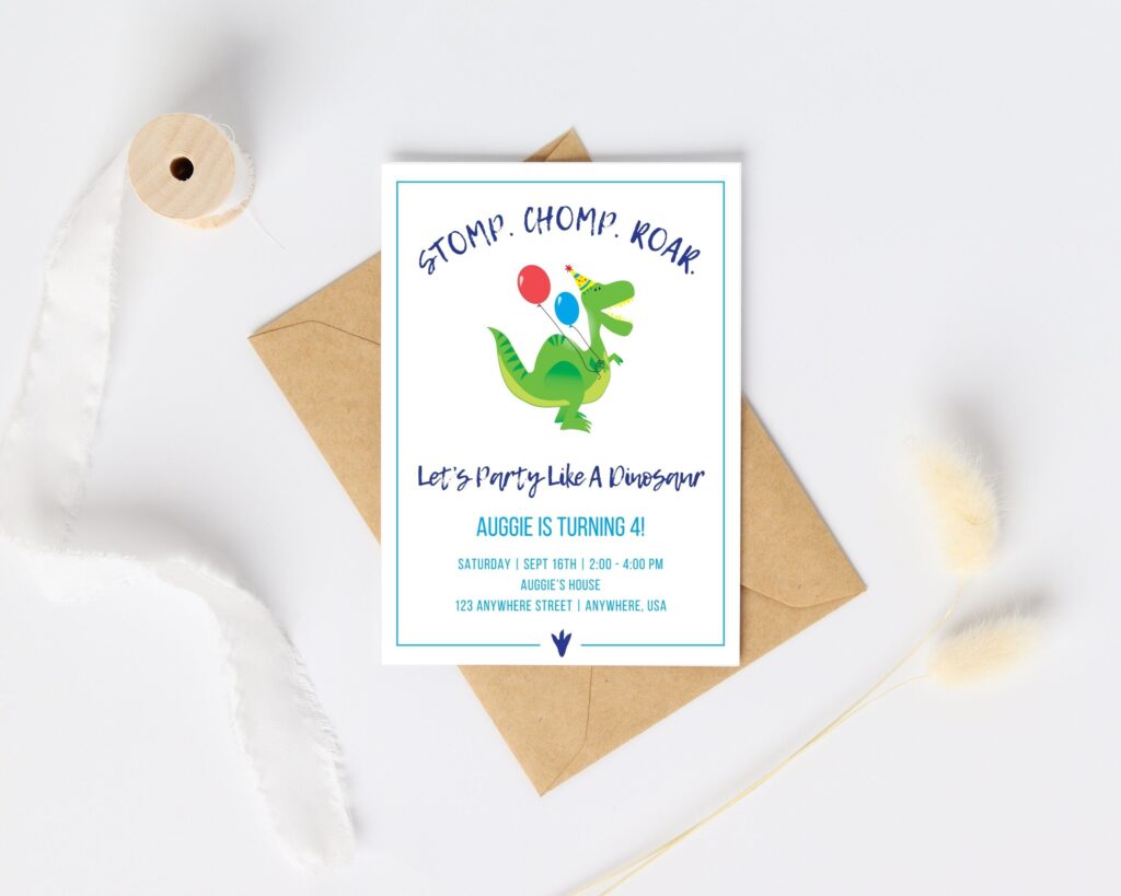 Dinosaur Birthday Party Editable Invitation Template