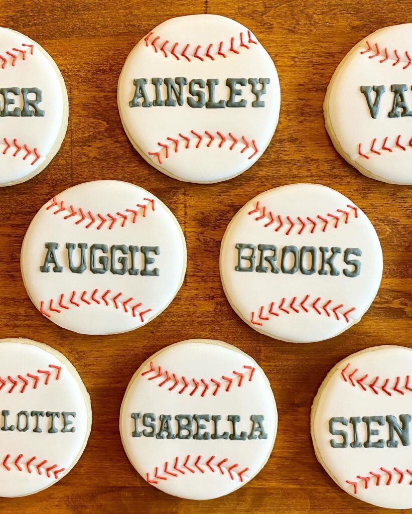 Baseball Birthday Party royal icing decorated sugar cookies