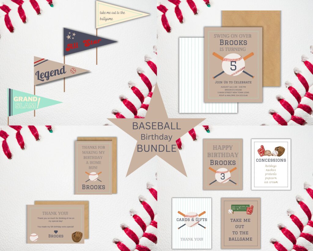 Baseball Birthday Invitation Digital Editable Template Printable Bundle