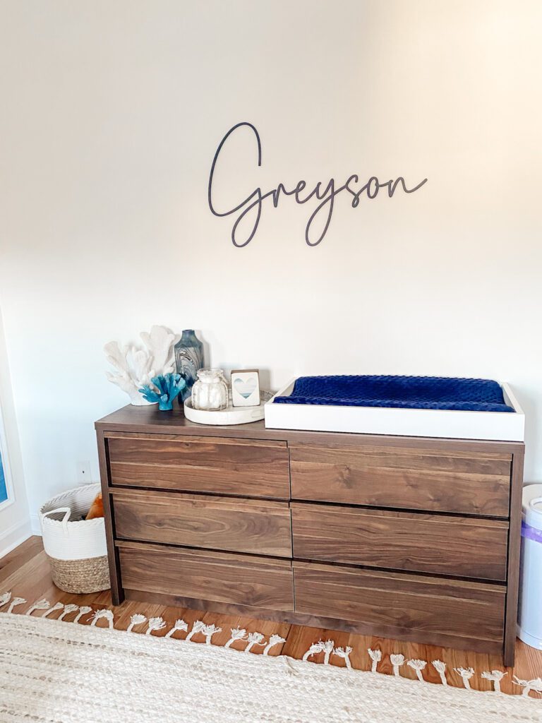 Boy nursery wood dresser changing table