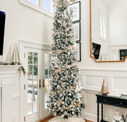 Glamorous, white, gold and silver extra tall Christmas tree