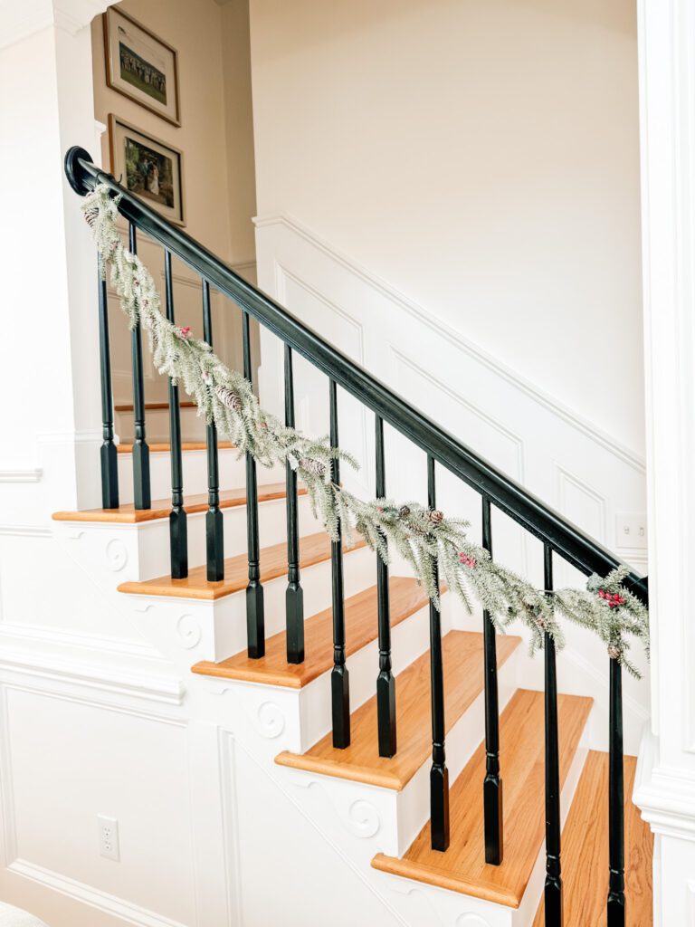 Modern garland on staircase railings