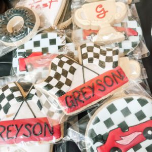 Two Fast Two Curious Birthday party Birthday Boy race car theme cookies