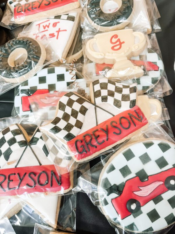 Two Fast Two Curious Birthday party Birthday Boy race car theme cookies